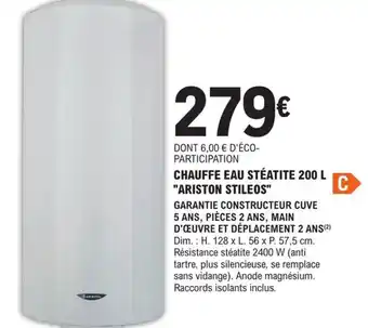 E.Leclerc Brico CHAUFFE EAU STÉATITE 200 L "ARISTON STILEOS" offre