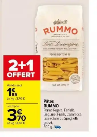 Carrefour Market Pâtes RUMMO offre