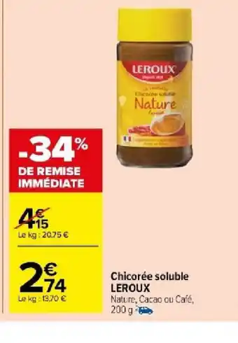 Carrefour Market Chicorée soluble LEROUX offre