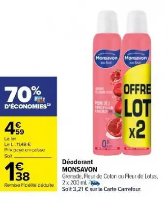 Carrefour Market Déodorant MONSAVON offre