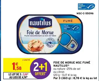 Intermarché FOIE DE MORUE MSC FUMÉ NAUTILUS() offre
