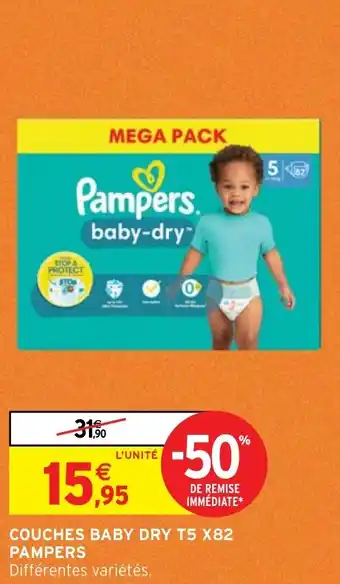 Intermarché COUCHES BABY DRY T5 X82 PAMPERS offre