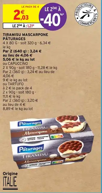 Intermarché Hyper TIRAMISU MASCARPONE PÂTURAGES offre
