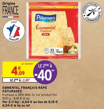 Intermarché Hyper EMMENTAL FRANÇAIS RÂPÉ PÂTURAGES offre