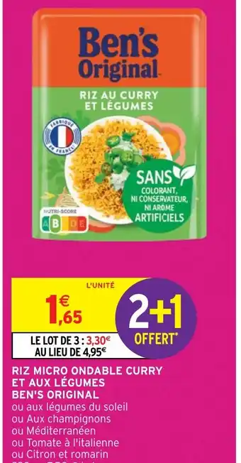 Intermarché Hyper RIZ MICRO ONDABLE CURRY ET AUX LÉGUMES BEN'S ORIGINAL offre
