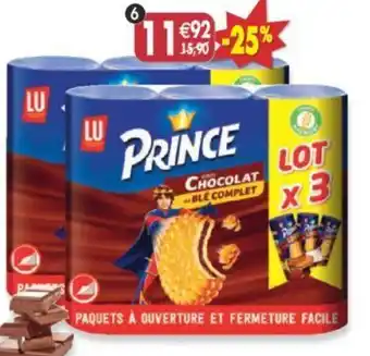 Maximo Lot de 2 x 3 paquets de Prince goût chocolat Lu-2x 900g offre