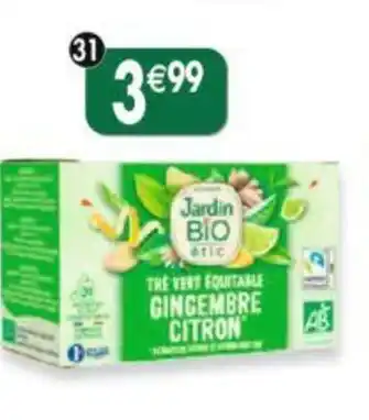 Maximo Thé vert gingembre citron extraits de citron et citron vert Jardin Bio' -20 sachets-30g offre