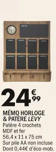 La Foir'Fouille MÉMO HORLOGE & PATÈRE LEVY offre