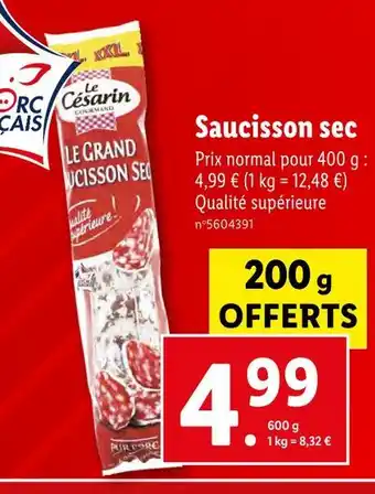 Lidl Le Césarin Saucisson sec offre