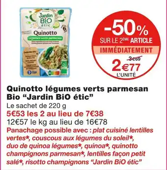 Monoprix Jardin BiO étic Quinotto légumes verts parmesan Bio offre