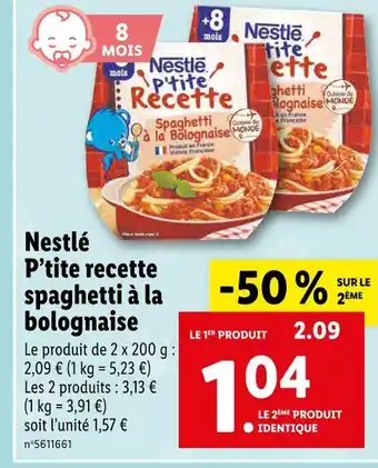 Lidl Nestlé P’tite recette spaghetti à la bolognaise offre