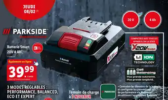 Lidl PARKSIDE Batterie Smart 20V 4 AH offre
