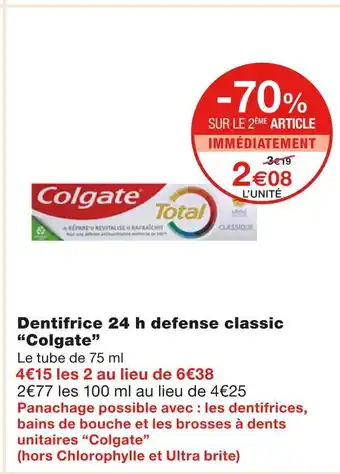 Monoprix Colgate Dentifrice 24 h defense classic offre