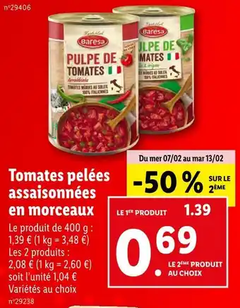 Lidl Baresa Tomates pelées assaisonnées en morceaux offre