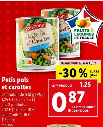 Lidl Freshona Petis pois et carottes offre