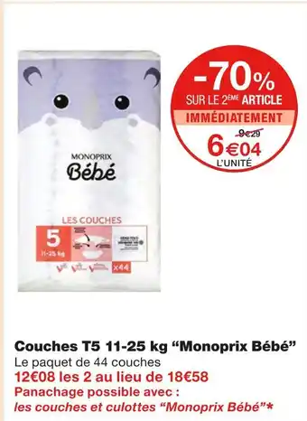 Monoprix Monoprix Bébé Couches T5 11-25 kg offre