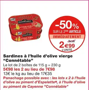 Monoprix Connétable Sardines à l’huile d’olive vierge offre
