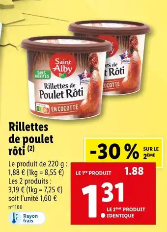 Lidl Saint Alby Rillettes de poulet rôti offre