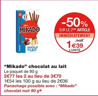 Monoprix LU Mikado chocolat au lait offre