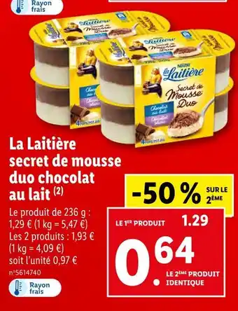 Lidl La Laitière Secret de mousse duo chocolat au lait offre