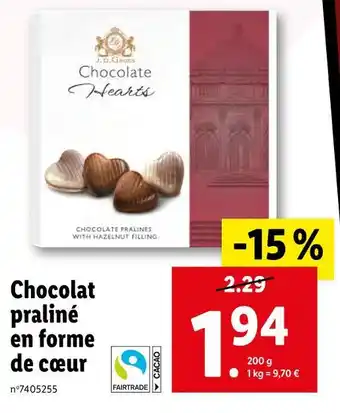 Lidl Chocolat praliné en forme de cœur offre