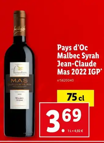 Lidl Jean-Claude Mas Pays d’Oc Malbec Syrah 2022 IGP offre