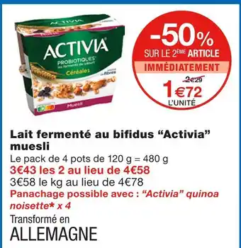 Monoprix Activia Lait fermenté au bifidus muesli offre