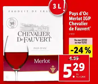 Lidl Chevalier de Fauvert Pays d’Oc Merlot IGP offre