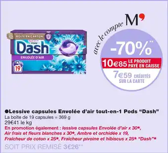 Monoprix Dash Lessive capsules Envolée d’air tout-en-1 Pods offre
