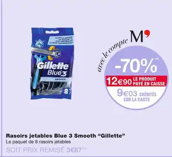 Monoprix Gillette Rasoirs jetables Blue 3 Smooth offre