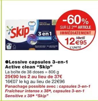Monoprix Skip Lessive capsules 3-en-1 Active clean offre