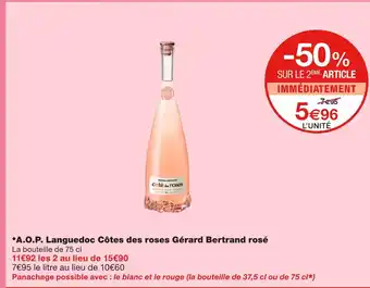 Monoprix Gérard Bertrand A.O.P. Languedoc Côtes des roses rosé offre