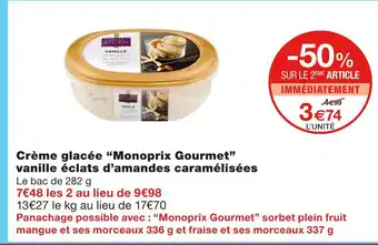 Monoprix Monoprix Gourmet Crème glacée vanille éclats d’amandes caramélisées offre