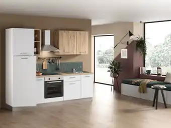 Castorama Cuisine complète pré-montée All In Urban décor bois et blanc mat L. 255 cm avec électroménager offre