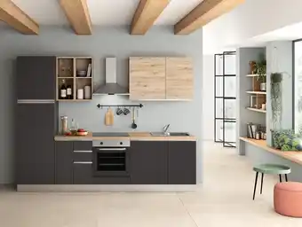 Castorama Cuisine complète pré-montée All In Urban décor bois et anthracite L. 285 cm avec électroménager offre