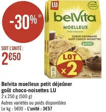 Lu belvita moelleux petit déjeûner goût choco-noisettes