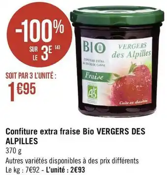 Vergers des alpilles confiture extra fraise bio