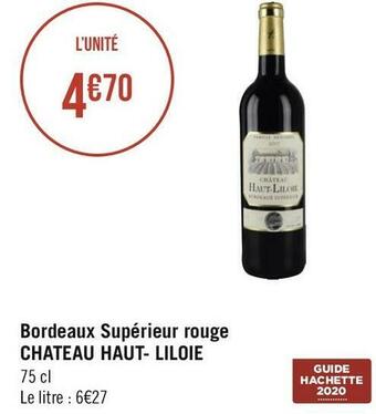 Chateau haut- liloie bordeaux supérieur rouge