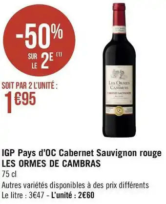 Les ormes de cambras igp pays d’oc cabernet sauvignon rouge