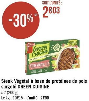 Green cuisine steak végétal à base de protéines de pois surgelé
