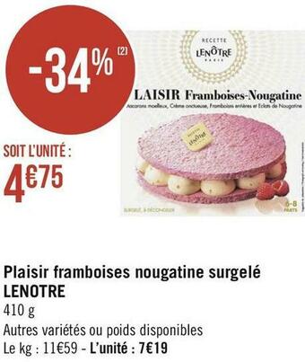 Lenôtre plaisir framboises nougatine surgelé