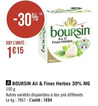 Géant Casino Boursin boursin ail & fines herbes 39% mg offre