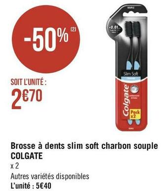 Colgate brosse à dents slim soft charbon souple