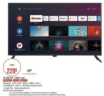 Continental edison tv led 42” (105,4 cm)
