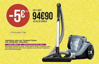 Rowenta aspirateur sans sac compact power xxl ro4811ea bleu/gris