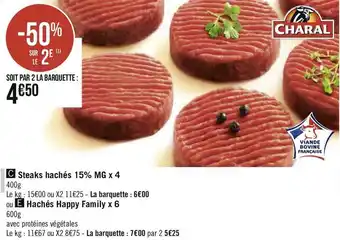 Steaks hachés 15% mg x 4 et hachés happy family x 6