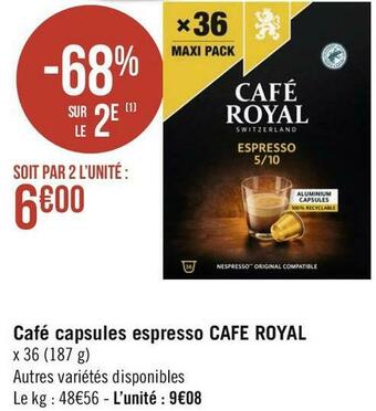 Géant Casino Cafe royal café capsules espresso offre