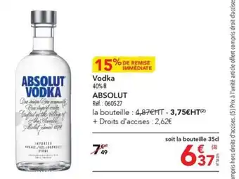 METRO Vodka 40% 8 ABSOLUT offre