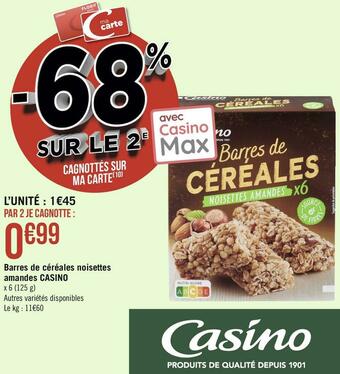 Géant Casino Casino barres de céréales noisettes amandes offre