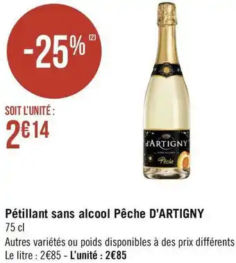 Artigny pétillant sans alcool pêche d’artigny